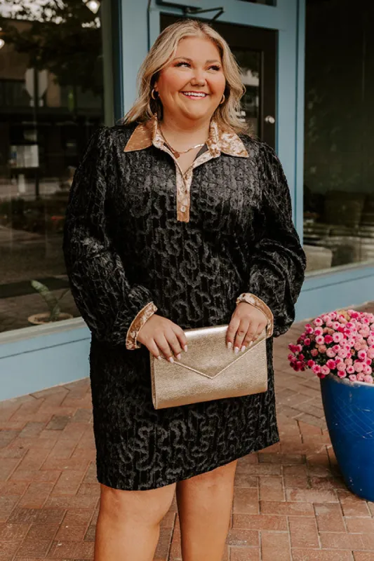 Chardonnay And Candlelight Velvet Mini Dress in Black Curves sold by Impressions