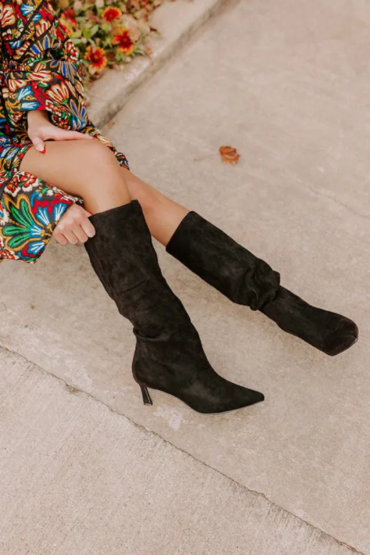 The Sadie Faux Suede Boot in Black sold by Impressions