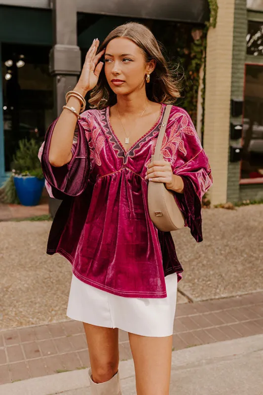 Feeling Boho Embroidered Velvet Top in Orchid sold by Impressions