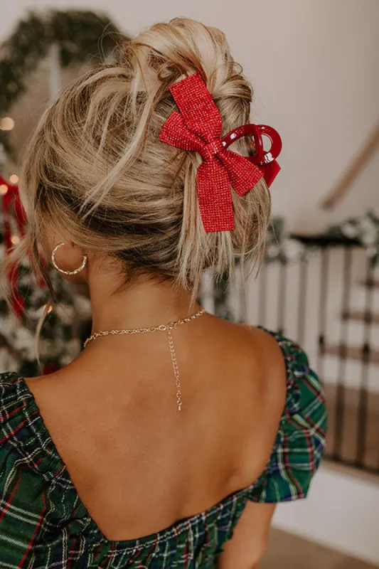 All The Sparkle Bow Hair Claw Clip in Red sold by Impressions