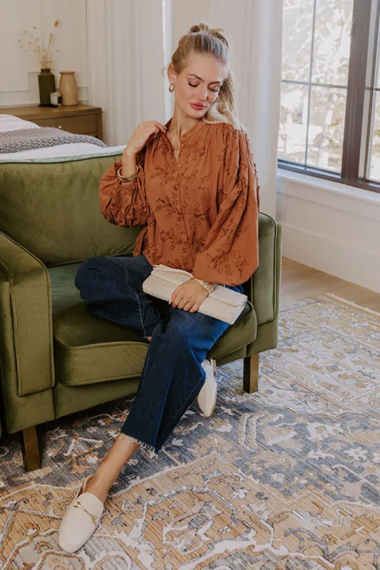 Lost In Love Embroidered Button Up in Brown sold by Impressions