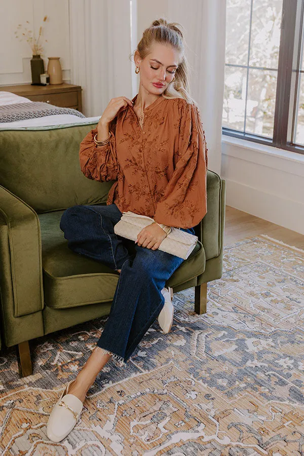 Lost In Love Embroidered Button Up in Brown sold by Impressions