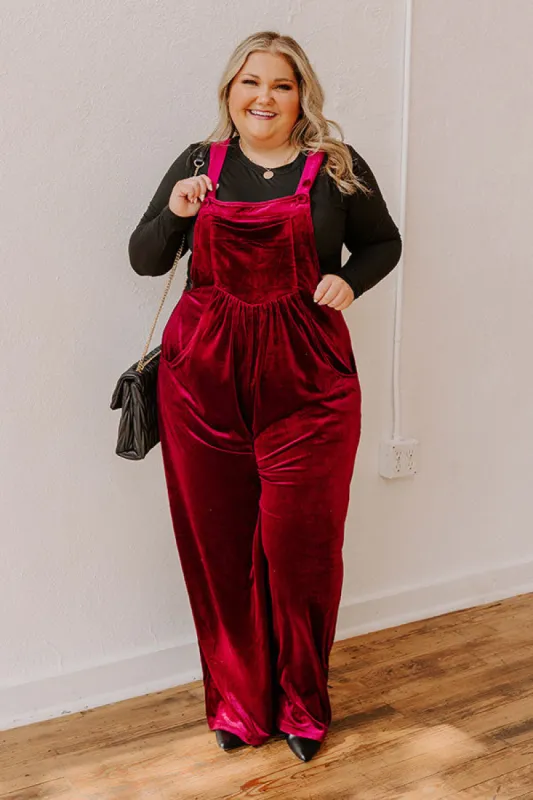 Holiday Cheer Velvet Jumpsuit in Wine Curves sold by Impressions