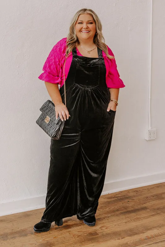 Holiday Cheer Velvet Jumpsuit in Black Curves sold by Impressions