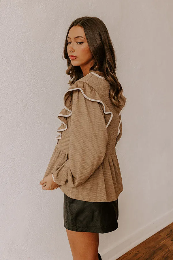 Exclusive Party Ruffle Top in Taupe sold by Impressions product image thumbnail 4