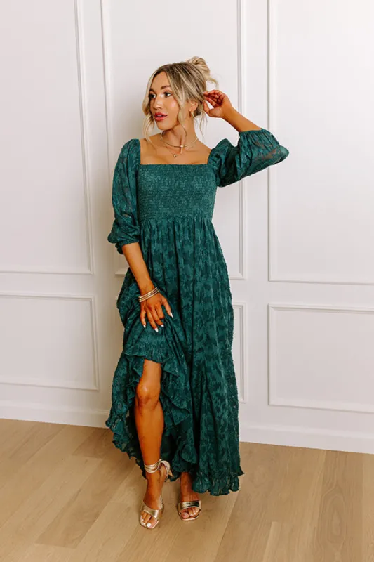 Sweetest Secret Jacquard Maxi Dress in Hunter Green sold by Impressions