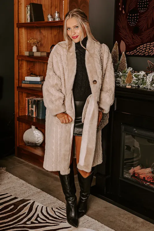 Warm Fuzzy Feeling Faux Fur Coat in Oatmeal sold by Impressions