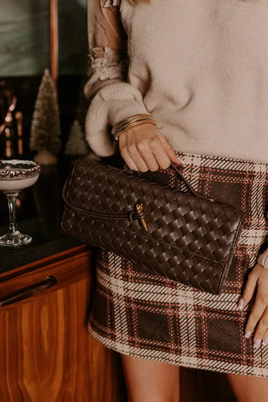 Exclusive Party Faux Leather Woven Purse in Espresso sold by Impressions