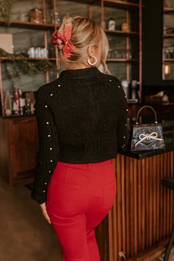 Kind Smile Cable Knit Embellished Cardigan in Black sold by Impressions product image thumbnail 5