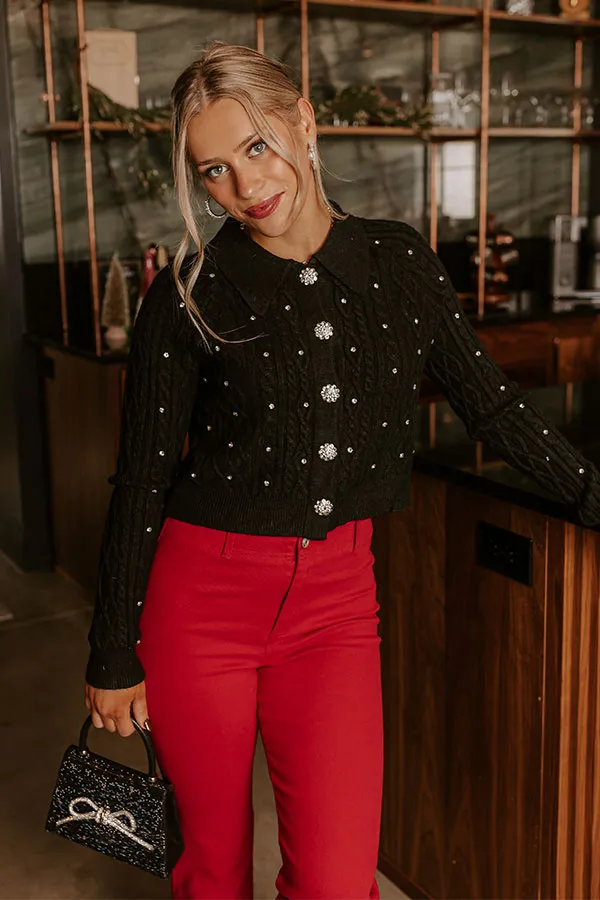 Kind Smile Cable Knit Embellished Cardigan in Black sold by Impressions