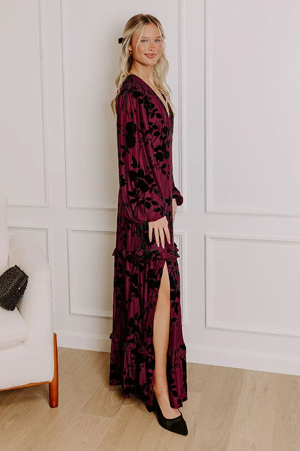 Moonlit Rendezvous Velvet Burnout Maxi Dress in Windsor Wine sold by Impressions product image thumbnail 3