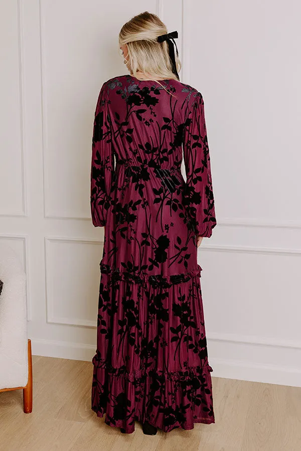 Moonlit Rendezvous Velvet Burnout Maxi Dress in Windsor Wine sold by Impressions product image thumbnail 4