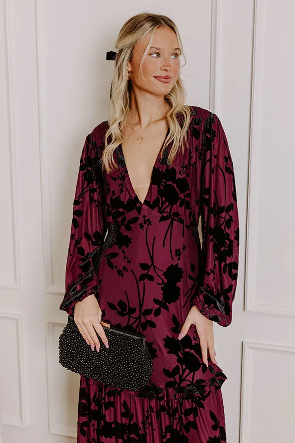 Moonlit Rendezvous Velvet Burnout Maxi Dress in Windsor Wine sold by Impressions product image thumbnail 2