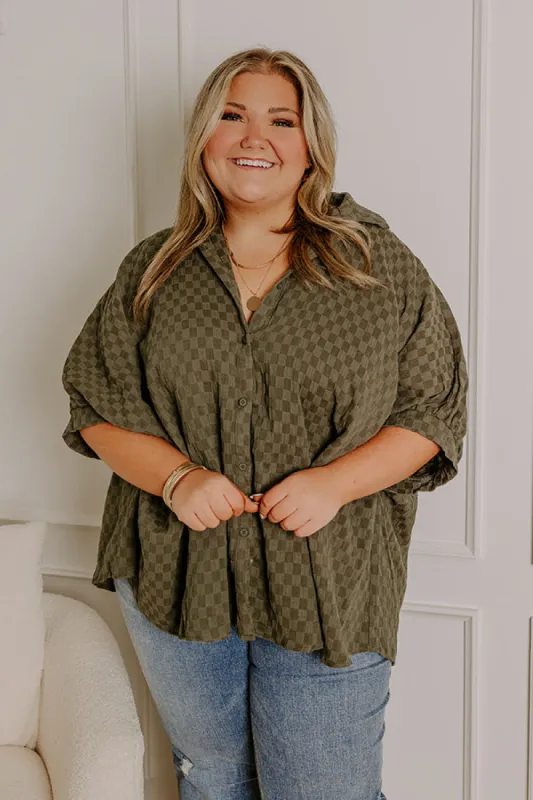 Fit Check Oversized Button Up in Olive Curves sold by Impressions
