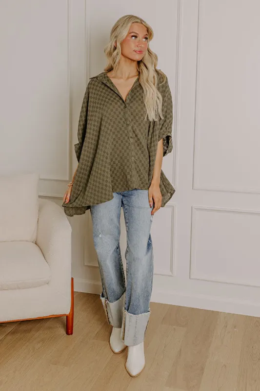 Fit Check Oversized Button Up in Olive sold by Impressions