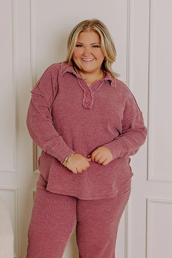 Cozy Haven Vintage Wash Knit Top in Sangria Curves sold by Impressions