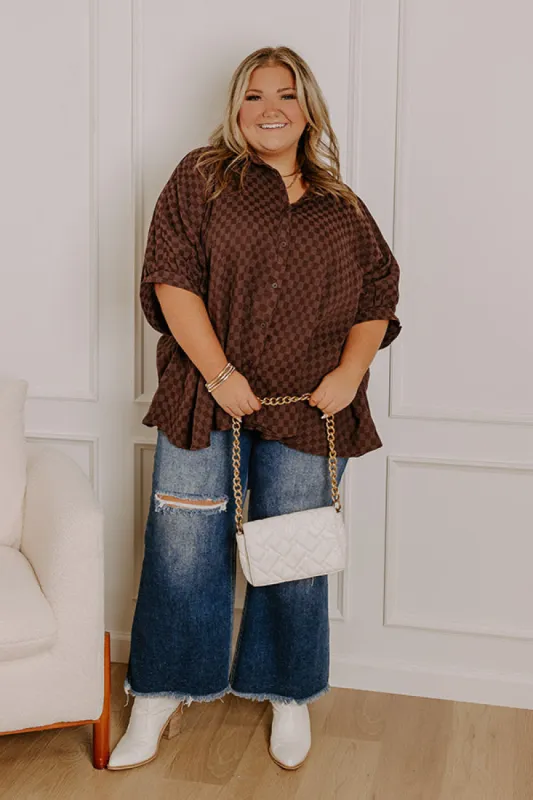 Fit Check Oversized Button Up in Chestnut Curves sold by Impressions