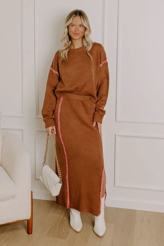 Coffee Shop Cutie High Waist Knit Maxi Skirt in Chocolate sold by Impressions