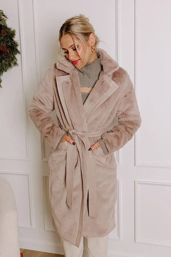 Warm Embrace Plush Coat In Taupe sold by Impressions