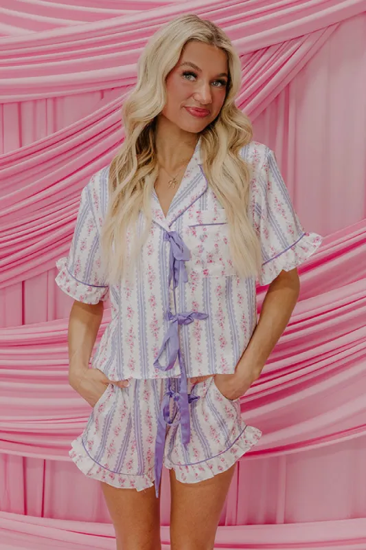 Cozy Tea Time Floral Satin Pajama Top in Lavender sold by Impressions