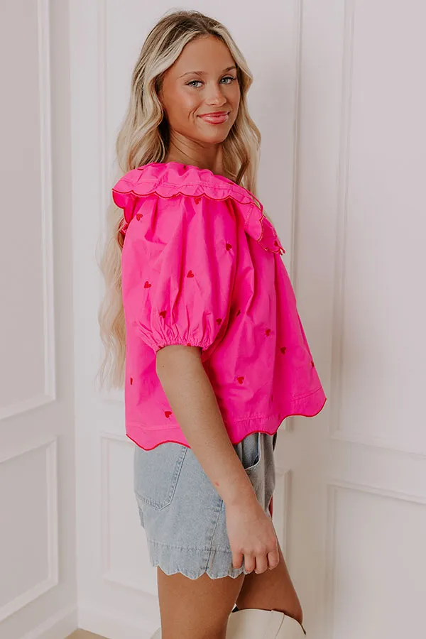 Candy Hearts Embroidered Top in Hot Pink sold by Impressions product image thumbnail 3