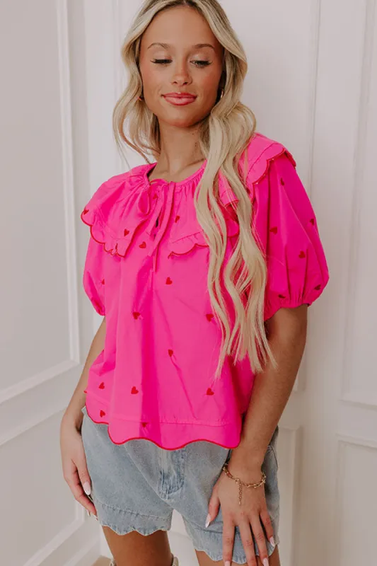 Candy Hearts Embroidered Top in Hot Pink sold by Impressions