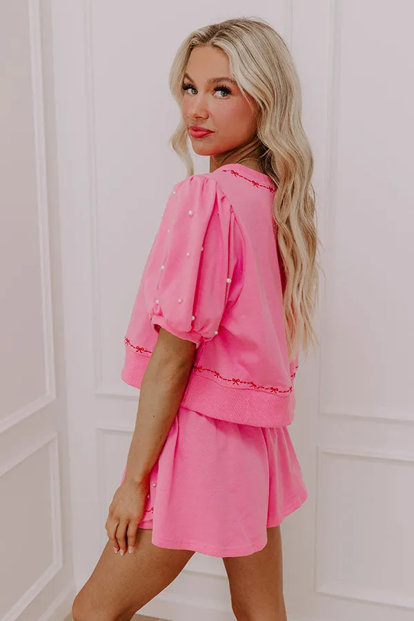 Bows And Kisses Pearl Embellished Top in Pink sold by Impressions product image thumbnail 4