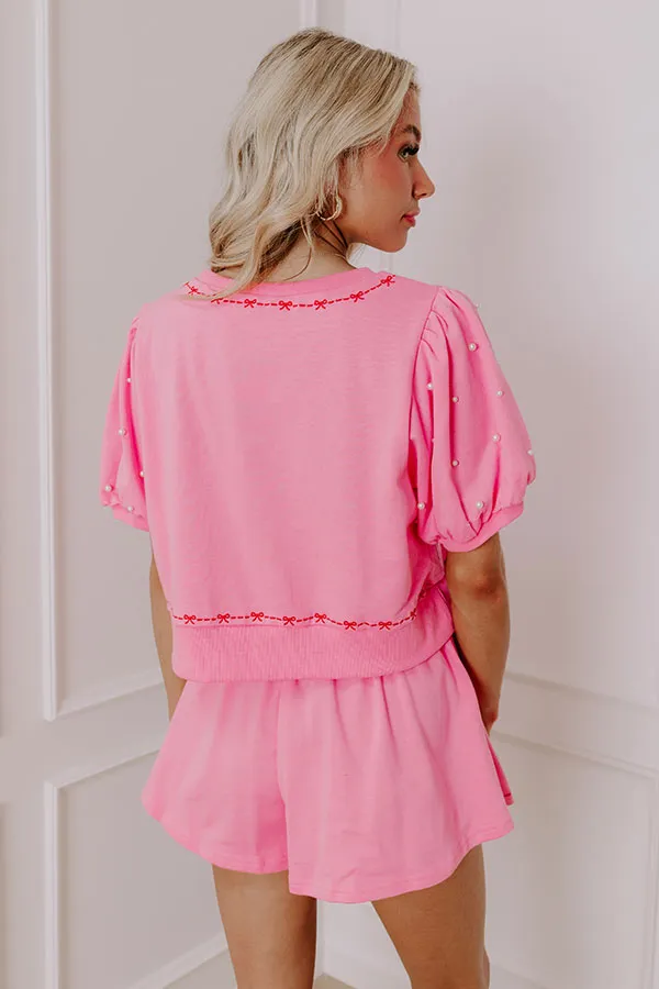 Bows And Kisses Pearl Embellished Top in Pink sold by Impressions product image thumbnail 5