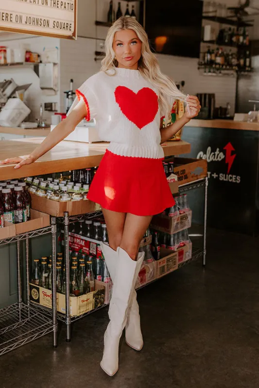 The Lana High Waist Denim Skort in Red sold by Impressions