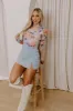 Paris Dreaming Floral Mesh Top in Sky Blue sold by Impressions