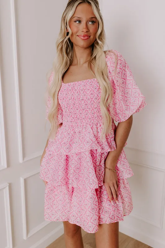 Affectionate Allure Tiered Mini Dress in Pink sold by Impressions