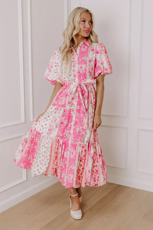 Love-Struck Floral Midi in Pink sold by Impressions