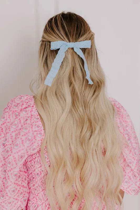 Bows And Kisses Eyelet Bow Hair Clip in Sky Blue sold by Impressions