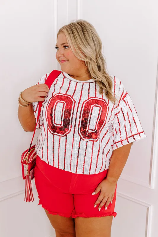 Spirit Squad Sequin Top in Red Curves sold by Impressions