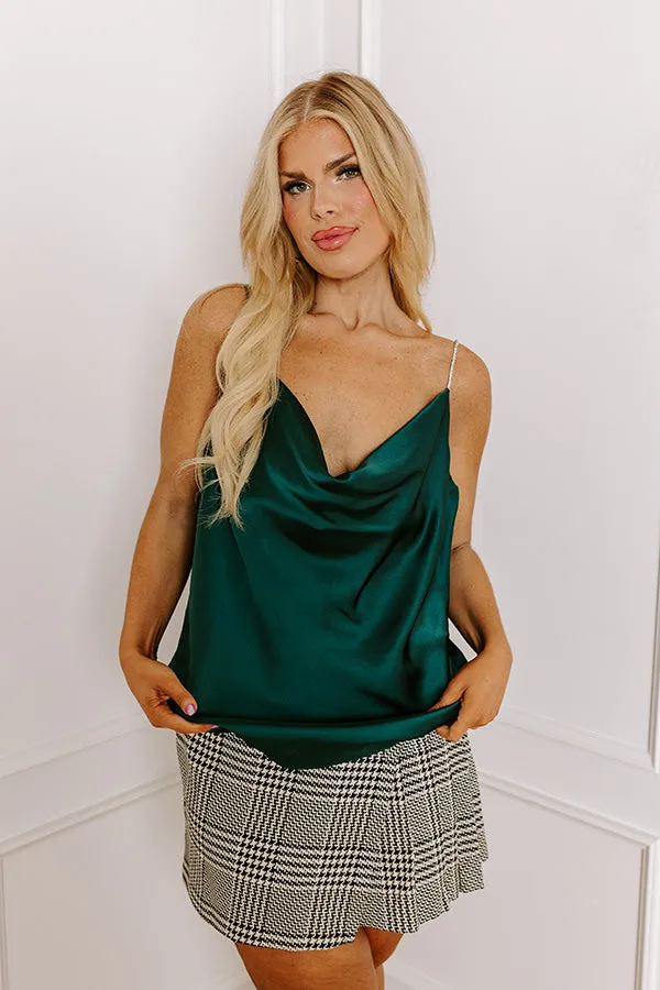 Stay Sophisticated Satin Top In Hunter Green Curves sold by Impressions