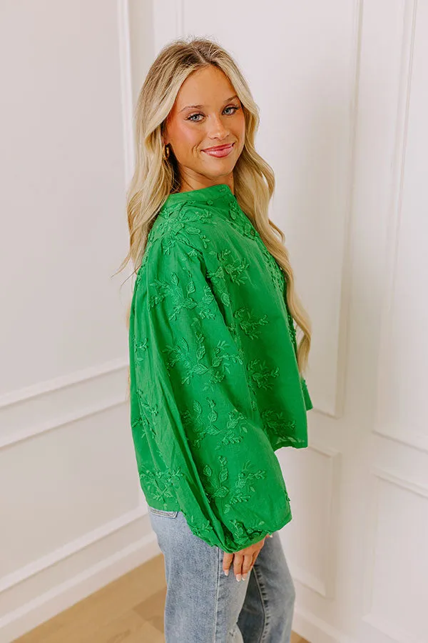 Lost In Love Embroidered Button Up in Kelly Green sold by Impressions product image thumbnail 4