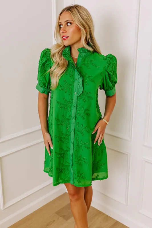 Sunday Brunch Embroidered Mini Dress in Kelly Green sold by Impressions