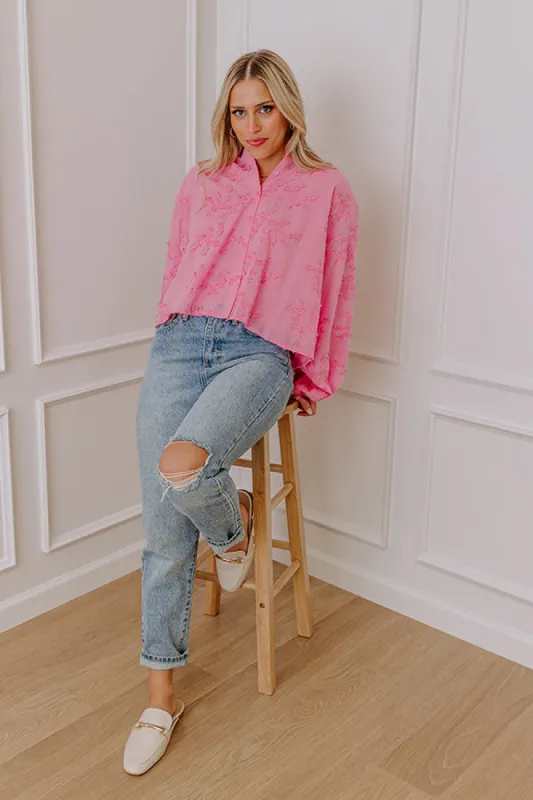 Lost In Love Embroidered Button Up in Pink sold by Impressions