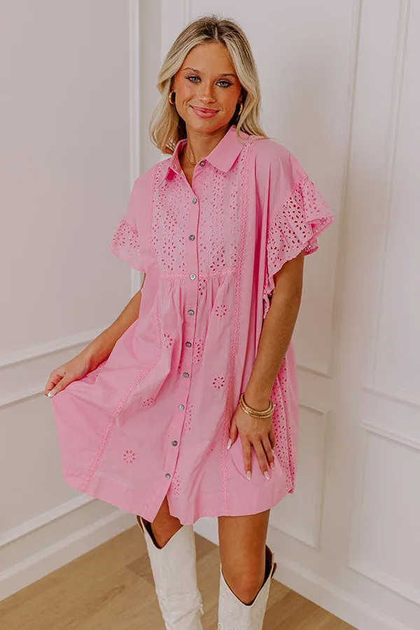 Brunch Ready Eyelet Mini Dress in Pink sold by Impressions