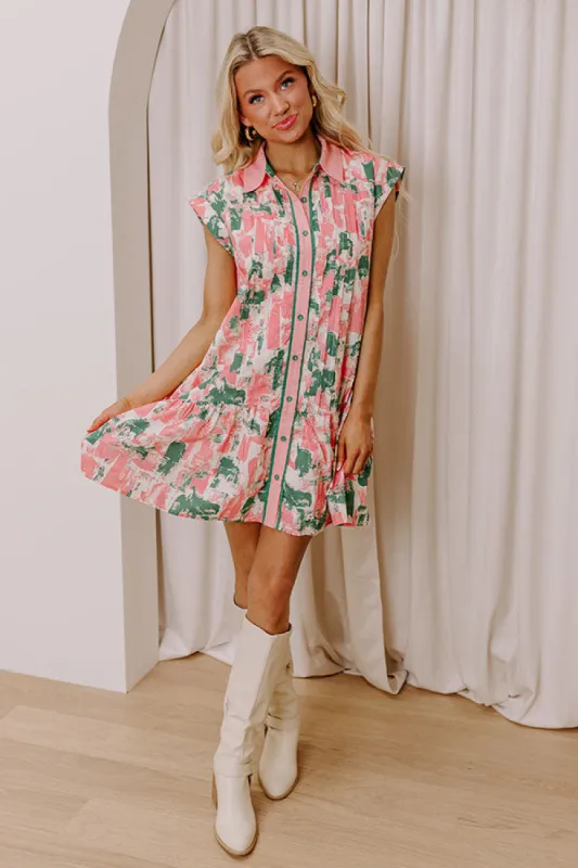 Artistic Flow Button Down Mini Dress in Green sold by Impressions
