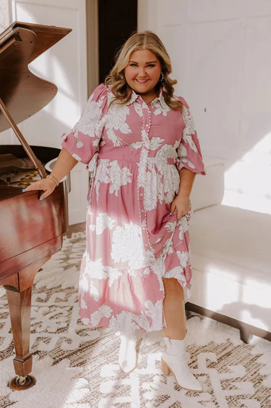 Bistro Bound Floral Midi in Blush Curves sold by Impressions