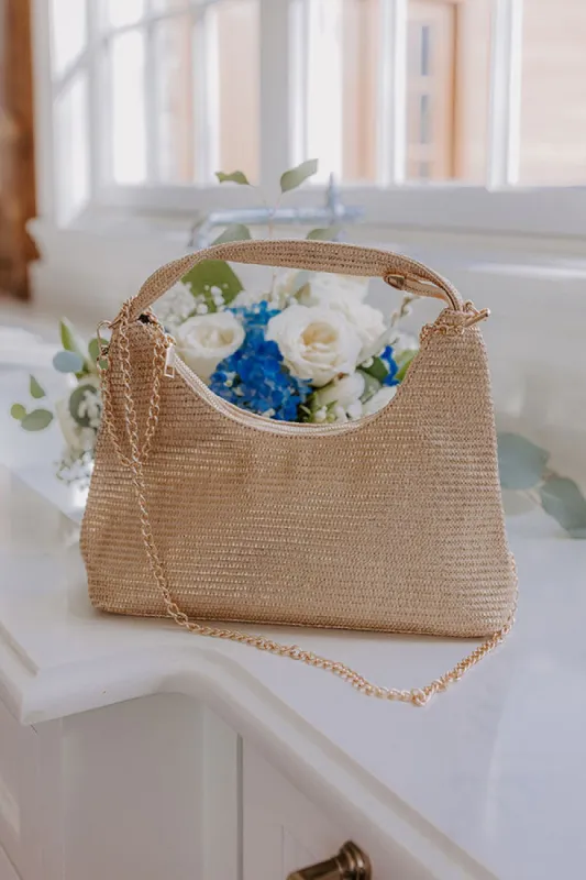 Subtle Shine Woven Purse in Gold sold by Impressions