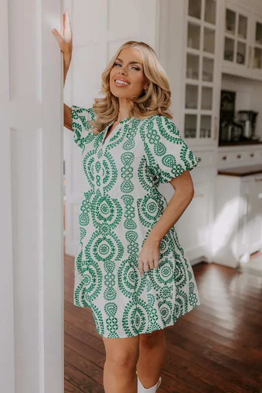 Sunny Outlook Eyelet Mini Dress in Green sold by Impressions