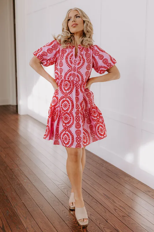 Sunny Outlook Eyelet Mini Dress in Pink sold by Impressions