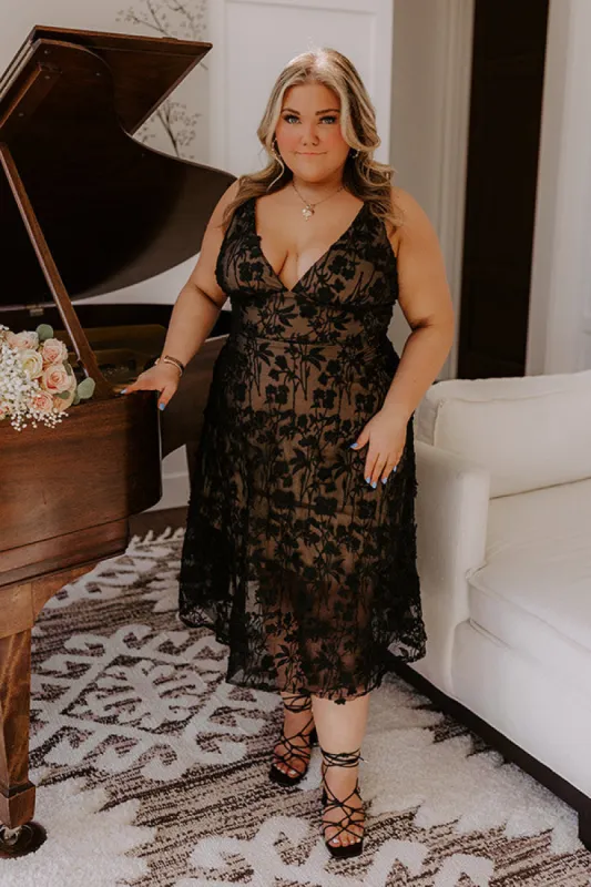 Romantic Moment Embroidered Midi Dress in Black Curves sold by Impressions