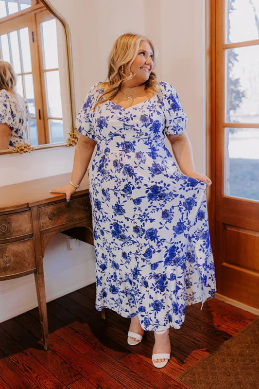 Sweet Surprise Floral Maxi Dress in Royal Blue Curves sold by Impressions