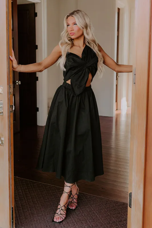 Social Hour Cut Out Midi Dress in Black sold by Impressions