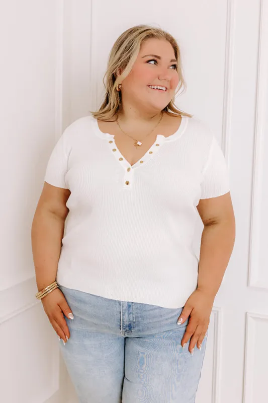 Cafe Hangout Ribbed Henley Top in Ivory Curves sold by Impressions