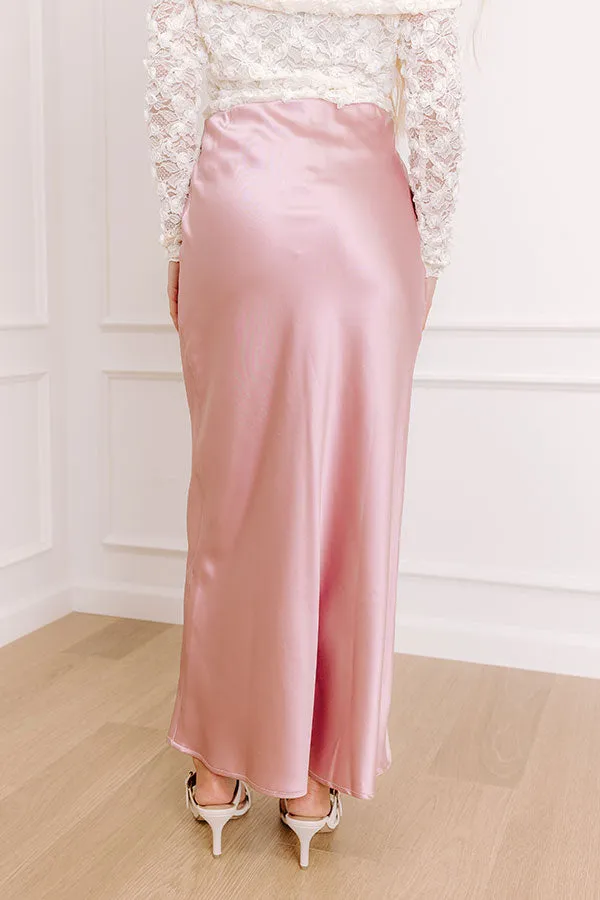The Tiffany High Waist Satin Midi Skirt in Pink sold by Impressions product image thumbnail 4
