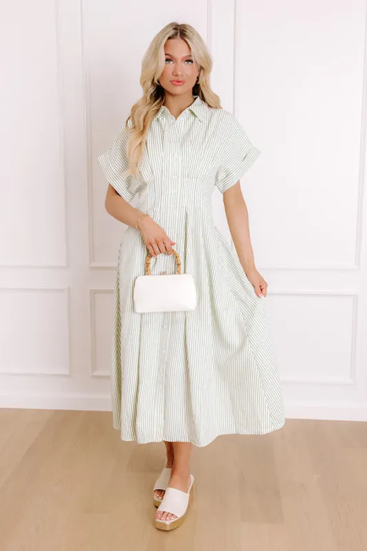 Sunlit Stroll Stripe Maxi Dress in Sage sold by Impressions